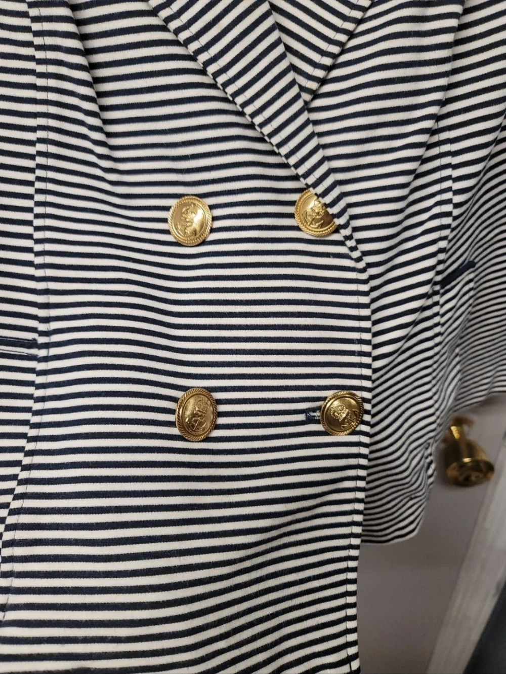 CAbi XL Jacket Nautical Blazer Navy & White Striped Double Breasted